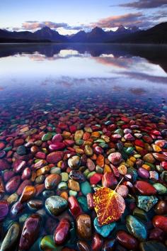 One of the most beautiful places. Pebble Shore Lake in Glacier National Park, Montana, United States - wouldn't you love to skip along those colorful stones? repinned by www.HealthyOrganicWoman.com