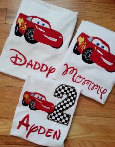 Lightning McQueen Family Cars Disney Shirt Pixar Birthday Number Embroidery(Personalizing Included) Race Track Nascar (One Shirt Listing)