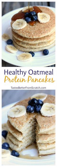 
                    
                        Heathy Oatmeal Protein Pancakes are good for you AND taste AMAZING! Same pancake taste and texture with out the added carbs, sugar and fat.
                    
                