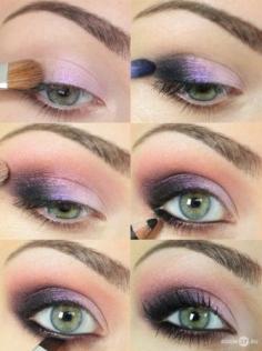 Purple smoky eye shadow, perfect for green eyes