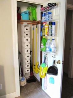 
                    
                        Hanging shoe organizers have many uses, and holding paper towel rolls is a brilliant one.
                    
                