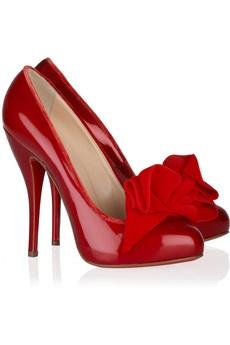 Christian Louboutin Lady Page 120 velvet-trimmed patent-leather #pumps #fashion #red