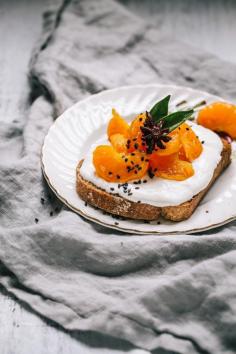 
                    
                        Chinese New Year Toast: Ginger Honey Stewed Mandarins, Cream Cheese Yogurt, and Toasted Black Sesame Seeds via The Artful Desperado
                    
                