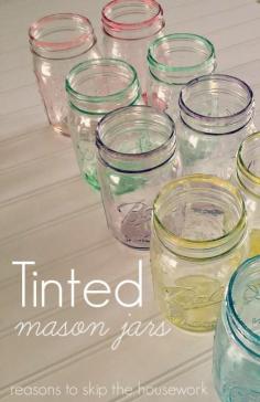 We love these tinted mason jars! These are a great way to bring splashes of color and light into your dorm room! #DIY #craft #masonjar