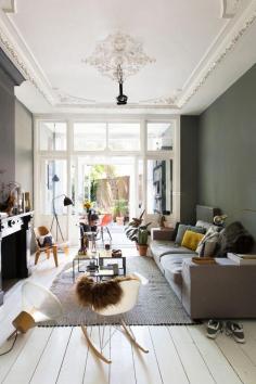 grey walls and pops of colour