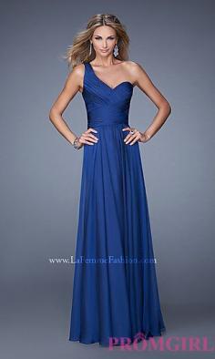 
                    
                        Ruched One Shoulder Floor Length La Femme Dress at PromGirl.com
                    
                