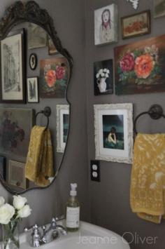 
                    
                        I love the idea of several various framed/unframed images on the powder room wall.
                    
                