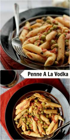
                    
                        This is penne a la vodka at it’s best – a vodka-infused sauce with a hint of cream for indulgence, with peas mixed in for a bit of health in every bite.
                    
                