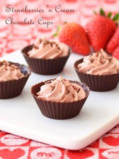 
                    
                        Rich, decadent Strawberries 'n Cream Chocolate Cups - easy, homemade strawberry-infused vanilla whip piped into dark chocolate cups for a simple but dazzling dessert! (naturally dairy-free, gluten-free, soy-free, vegan, optionally paleo) Go Dairy Free
                    
                