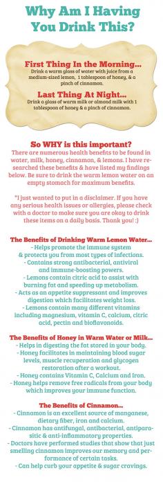 
                    
                        What to drink first thing in the morning & the last thing at night and why they're so good for you. Good to know, but link doesn't work.
                    
                