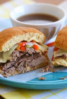 
                    
                        Slow Cooker French Dip Sandwiches with Caramelized Onions – these are SOO good!
                    
                