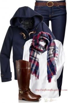 J Crew Classic Coat | Riding Boots | Plaid Scarf