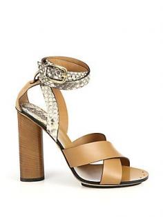 
                    
                        Gucci Python & Leather Stacked Heel Sandals
                    
                