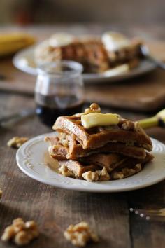 
                    
                        Banana Walnut Waffles with Cinnamon Bourbon Syrup (gluten-free and naturally sweetened)
                    
                