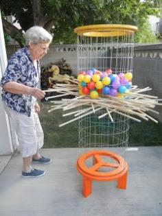 
                    
                        Life-sized Kerplunk. This would be so much fun! Previous pinner suggested using 3/8" x 3' square dowels instead of the bamboo plant sticks.
                    
                