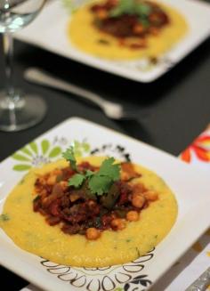 Creamy Polenta with Spicy Tomato Chickpea Sauce,