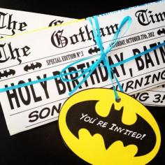 
                    
                        Batman Superhero Birthday Party Newspaper Invitation. Maybe do something with Peter Parker/Spiderman instead.
                    
                