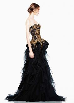Gotta love Alexander McQueen, amirite? #Alexander McQueen #black #gold #corset #dress #evening #fashion