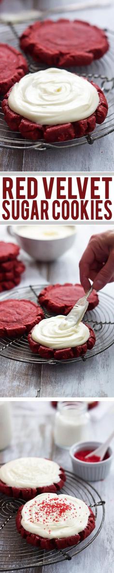 
                    
                        The BEST soft and thick red velvet sugar cookies with rich cream cheese frosting.  |  Creme de la Crumb
                    
                