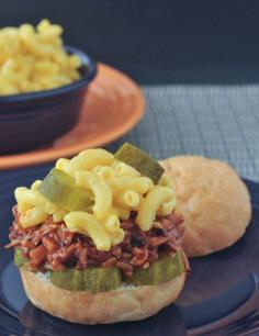 
                    
                        Pulled Porcini Sliders with Pickles, Mac and Cheese
                    
                