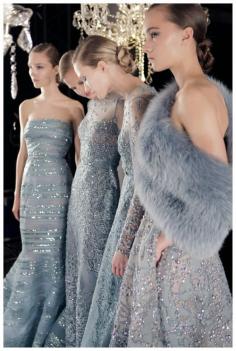 
                    
                        Shades of grey for the bridesmaids Dresses by Elie Saab
                    
                