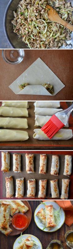 Crispy Baked Chicken Spring Rolls #recipe #healthy /lh/ I don't fry any of my eggroll or springroll recipes anymore. Baked are so good and easy with none of the grease clean-up.