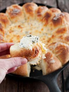 I have my own hot artichoke dip recipe ( a bit more tangy) I will use this idea with Warm Skillet Bread and Artichoke Spinach Dip