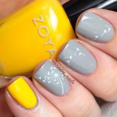 Grey -yellow nails with dandelion design ... but go with a lighter yellow