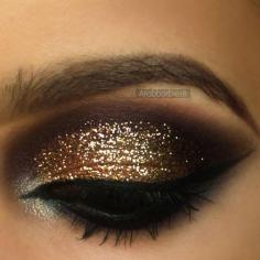 A glittery smokey eye is the perfect way to rock glitter without going overboard // Gold glitter with deep purple https://www.makeupbee.com/look.php?look_id=90256