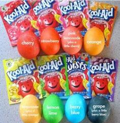 
                    
                        HOLY Moly!!!! NO VINEGAR?! Sign me up! Kool Eggs Use Kool-Aid To Dye Your Easter Eggs Kool Aid to dye your Easter Eggs. Because of the citric acid already in KoolAid, this technique requires no vinegar. Not only that, but at a general cost of 5 packets for $1, KoolAid makes for an inexpensive egg dying adventure.
                    
                