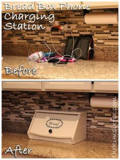 Electronics Charging Station Disguised as a Breadbox-  cute idea