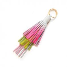 
                    
                        Image of Hot Pink Leather Tassel Key Chain, Ombre Pink and Green Gold Key Ring
                    
                