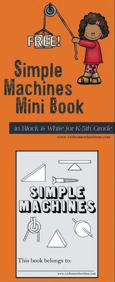 
                    
                        Simple Machines Book - This free printable mini book covers all six simple machines (wedge, inclined planes, wheel and axle, gears, screws, and levers) which is perfect for Kindergarten - 5th grade kids science.
                    
                