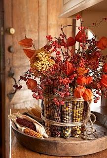 Use indian corn as a vase for fall florals