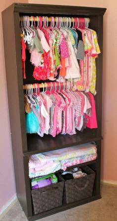 Bookcase redo... SO SMART!!! --- for a room with no or limited closet space This could be our dress up closet!