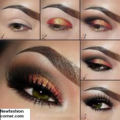 A gorgeous smokey eye with orange undertones, this look goes well with virtually every skin tone and hair color.