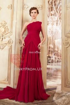 2015 Red One Shoulder Chiffon Long Prom Evening Dress - pinkyprom.uk