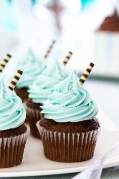 Baby blue chocolate cupcakes. These are beautiful.