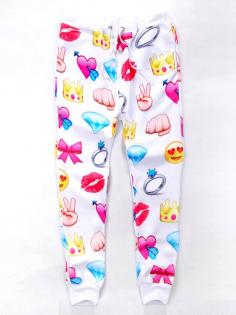 White Cheap Emoji Sweatpants Crown Diamond Bowknot Ring Emoji Printed Joggers Pants Men/Women