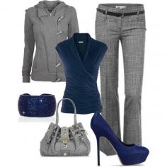 #Cute navy blue and gray outfit  women fashion #2dayslook #new #style  www.2dayslook.com