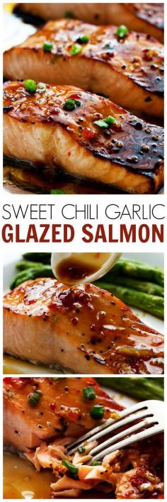 
                    
                        This Sweet Chili Garlic Glazed Salmon will be the BEST salmon that you ever make! The Glaze on top caramelizes to this perfect salmon and the flavor is AMAZING!! - check more on my website
                    
                