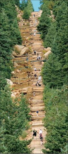 
                    
                        The Manitou Incline in CO - vertical wonder that gains 2,000 feet in elevation in less than a mile. I've done this!
                    
                