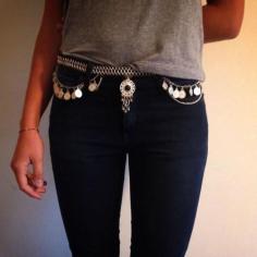 
                    
                        Such a rad gypsy belt. Just enough bling to create a pretty jingle as you walk, rather than a cacophony of metal on metal.
                    
                