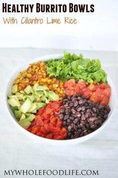 
                    
                        DIY Healthy Burrito Bowl with Cilantro Lime Rice. Just like the restaurants, but with less salt and no additives. This healthy recipe makes a weeks worth of meals.  Vegan and gluten free.
                    
                