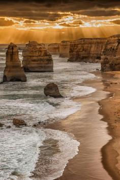 The Twelve Apostles is a collection of limestone stacks off the shore of the Port Campbell National Park, by the Great Ocean Road in Victoria, Australia - Love it here