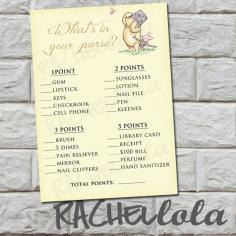 What's in your purse, Classic Winnie the Pooh Baby Shower Game, diy, printable…