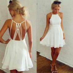 
                    
                        Alluring Sleeveless Solid Color Cross Tie Back Pleated Casual Dress White
                    
                