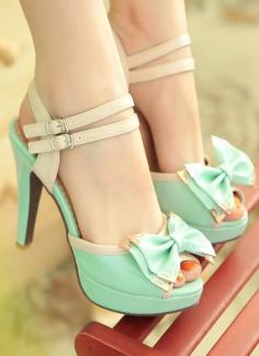 Mint Blue Cute Bow Heel Sandals #HighHeels #FashionShoes #Shoes #Footwear #Heels #Fashion