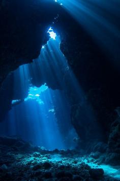 Water Cathedral by gabedeleon Surreal light beams penetrate an underwater cavern in the Red Sea