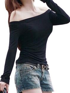 
                    
                        Charming Off-Shoulder Pure Color Slash Neck Sexy T-shirt Black #shirt #women #fashion
                    
                